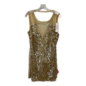 GatsbyLady London Gold Sequin Art Deco Sleeveless Flapper Dress US 14 UK 18